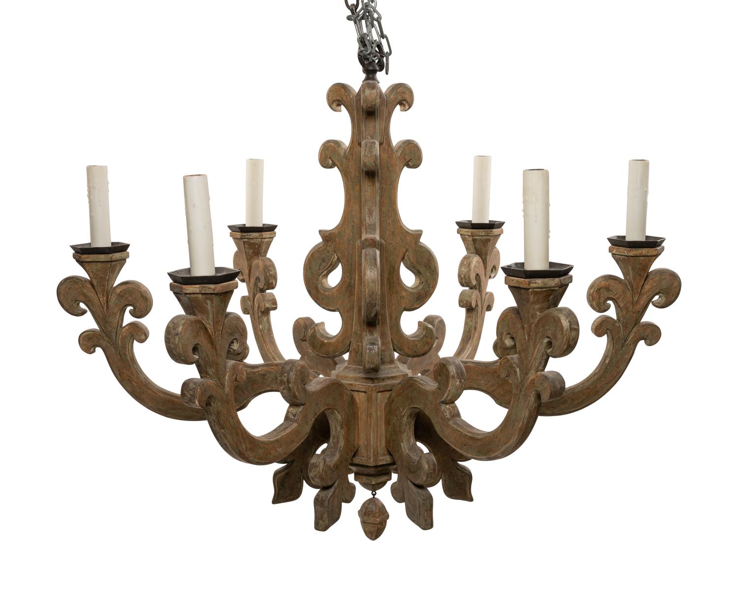 A Baroque Style Carved and Painted Six-Light Chandelier