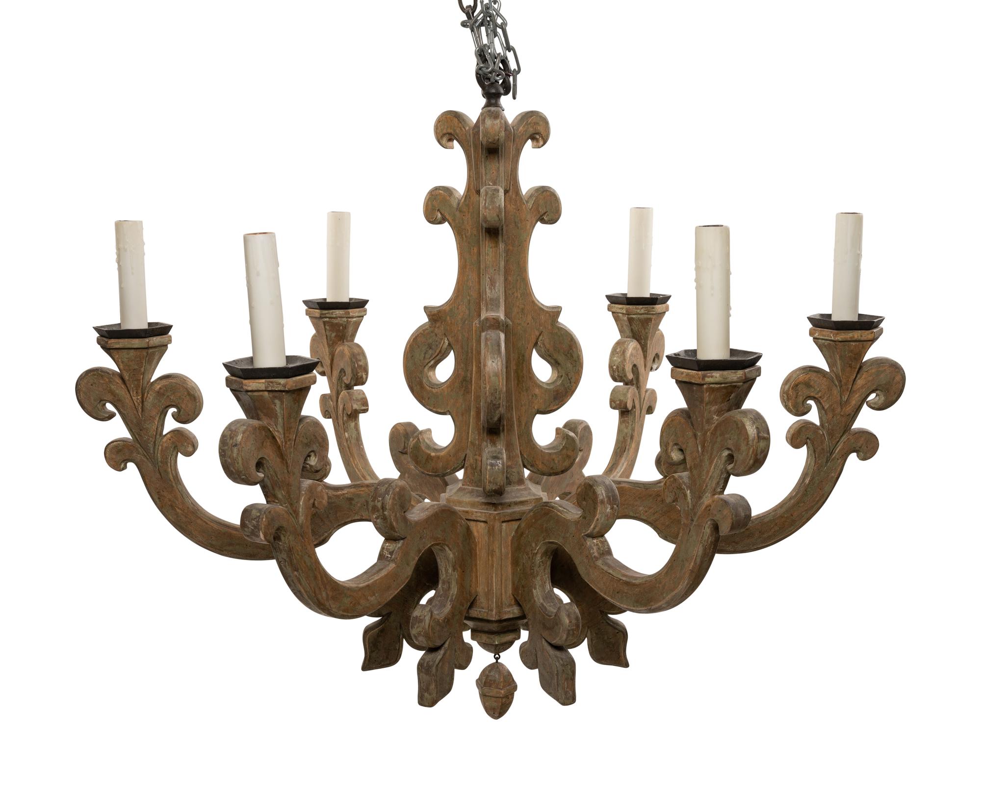 A Baroque Style Carved and Painted Six-Light Chandelier