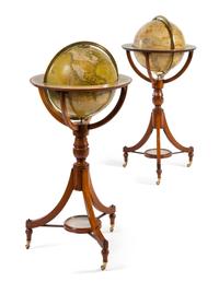 A Pair of Victorian Mahogany Twelve-Inch Library Globes Height 35 inches. — NEWTON & SON, LONDON, CIRCA 1838