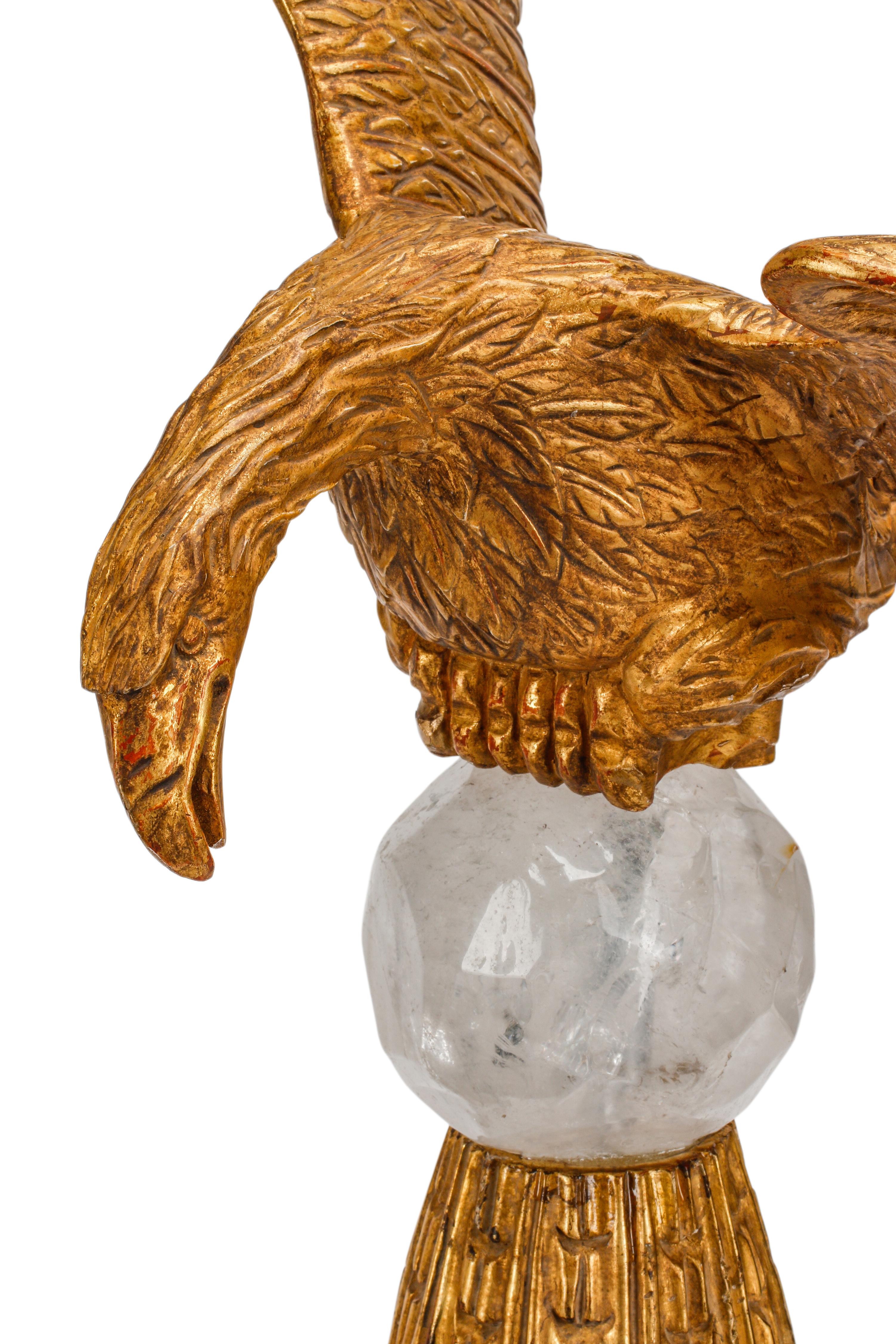 A Pair of Italian Carved Giltwood and Rock Crystal Eagle Ornaments