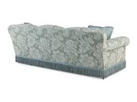 A Damask Upholstered Sofa with Buillon Fringe
