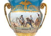A Pair of Sevres Style Porcelain and Gilt-Bronze Mounted Napoleonic Urns