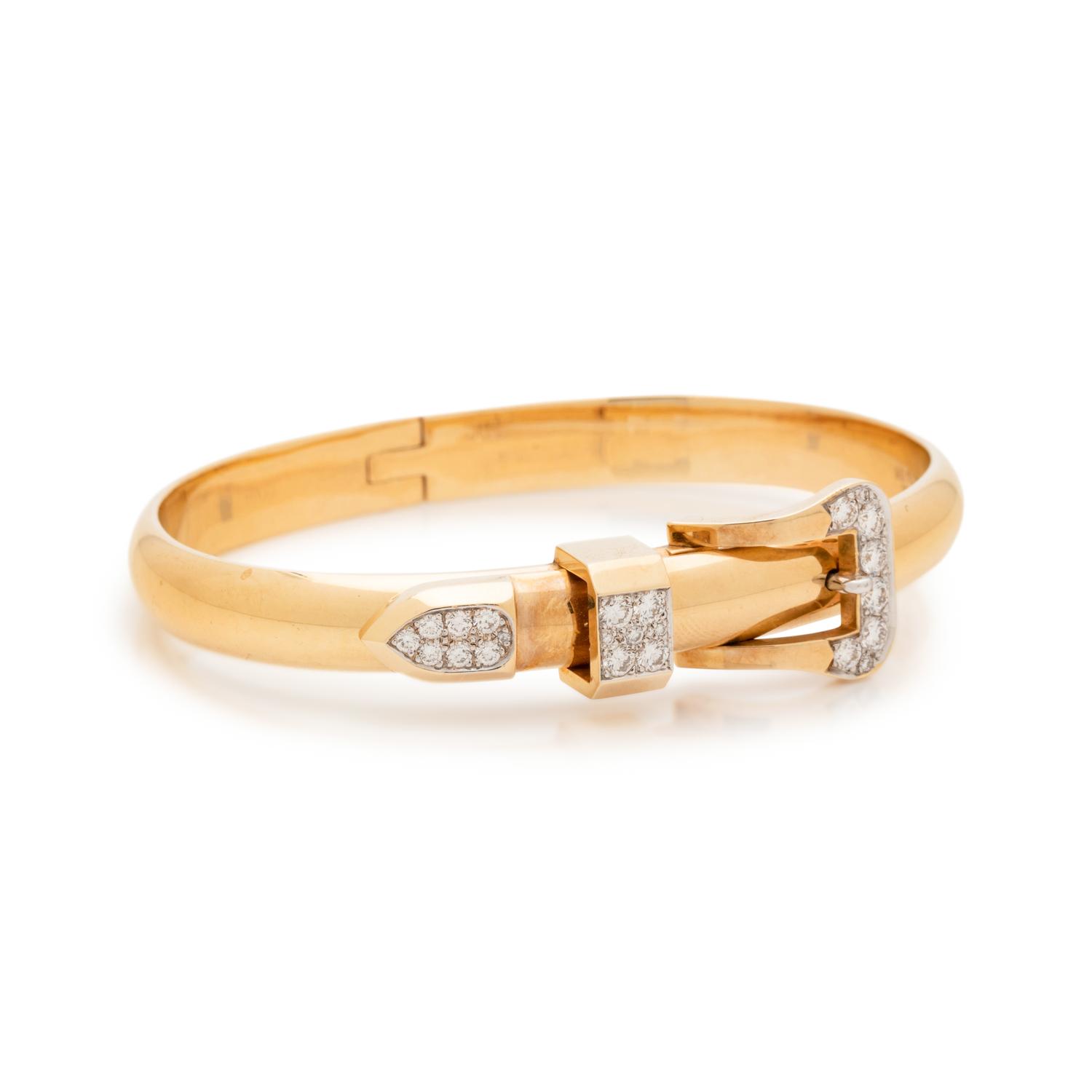 YELLOW GOLD AND DIAMOND BELT MOTIF BANGLE BRACELET