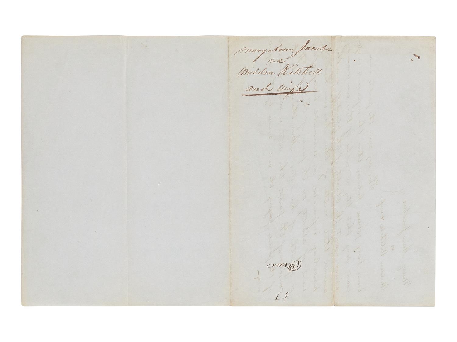 LINCOLN, Abraham (1809-1865). A group of 3 autograph documents in Lincoln's hand relating to the legal case Mary Ann Jacobus vs. Kitchell & Kitchell. Tazewell County, Illinois, 1851.