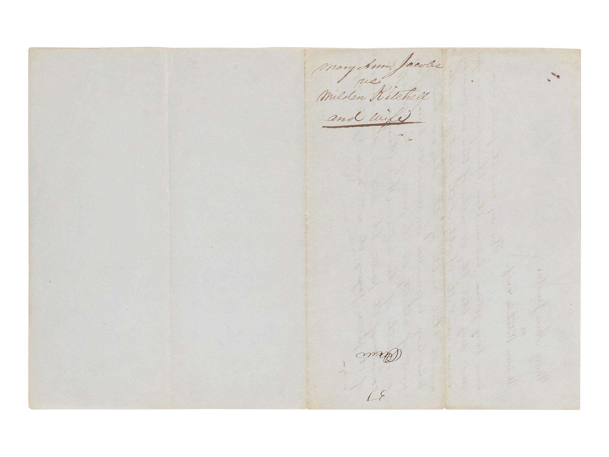 LINCOLN, Abraham (1809-1865). A group of 3 autograph documents in Lincoln's hand relating to the legal case Mary Ann Jacobus vs. Kitchell & Kitchell. Tazewell County, Illinois, 1851.