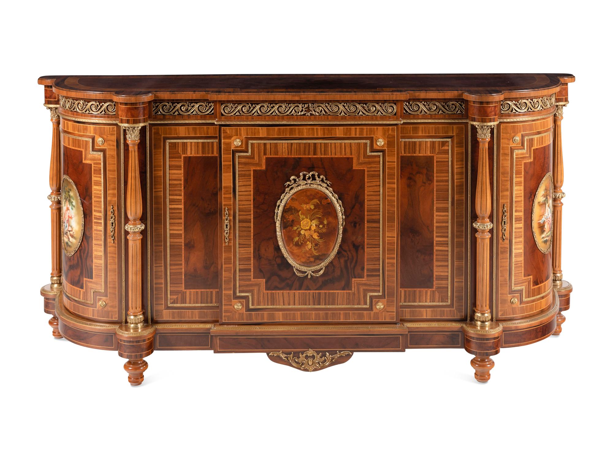 A Louis XVI Style Gilt Bronze Mounted Various Woods Console Cabinet