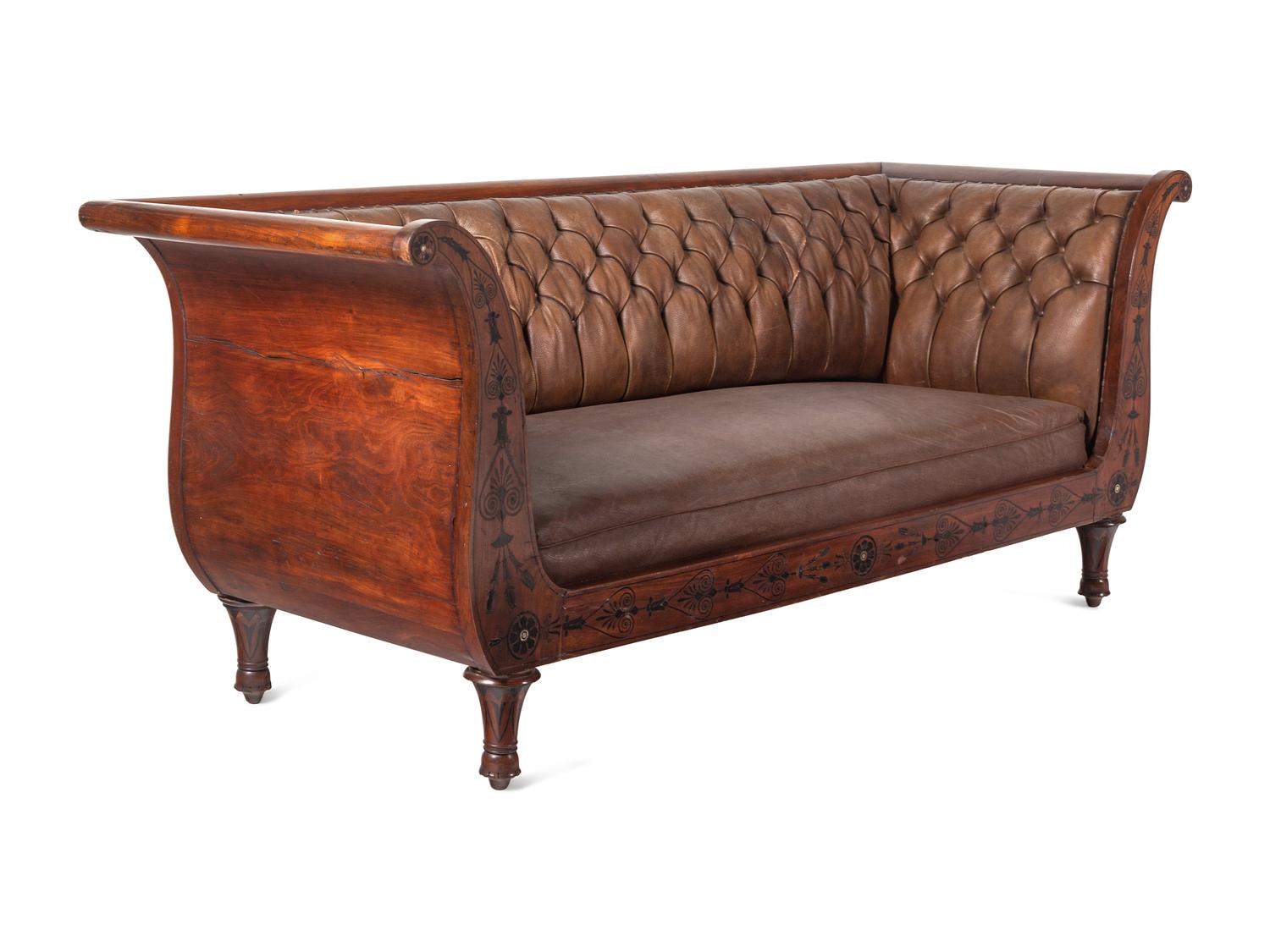 A Late Regency Mahogany and Ebony-Inlaid Sofa