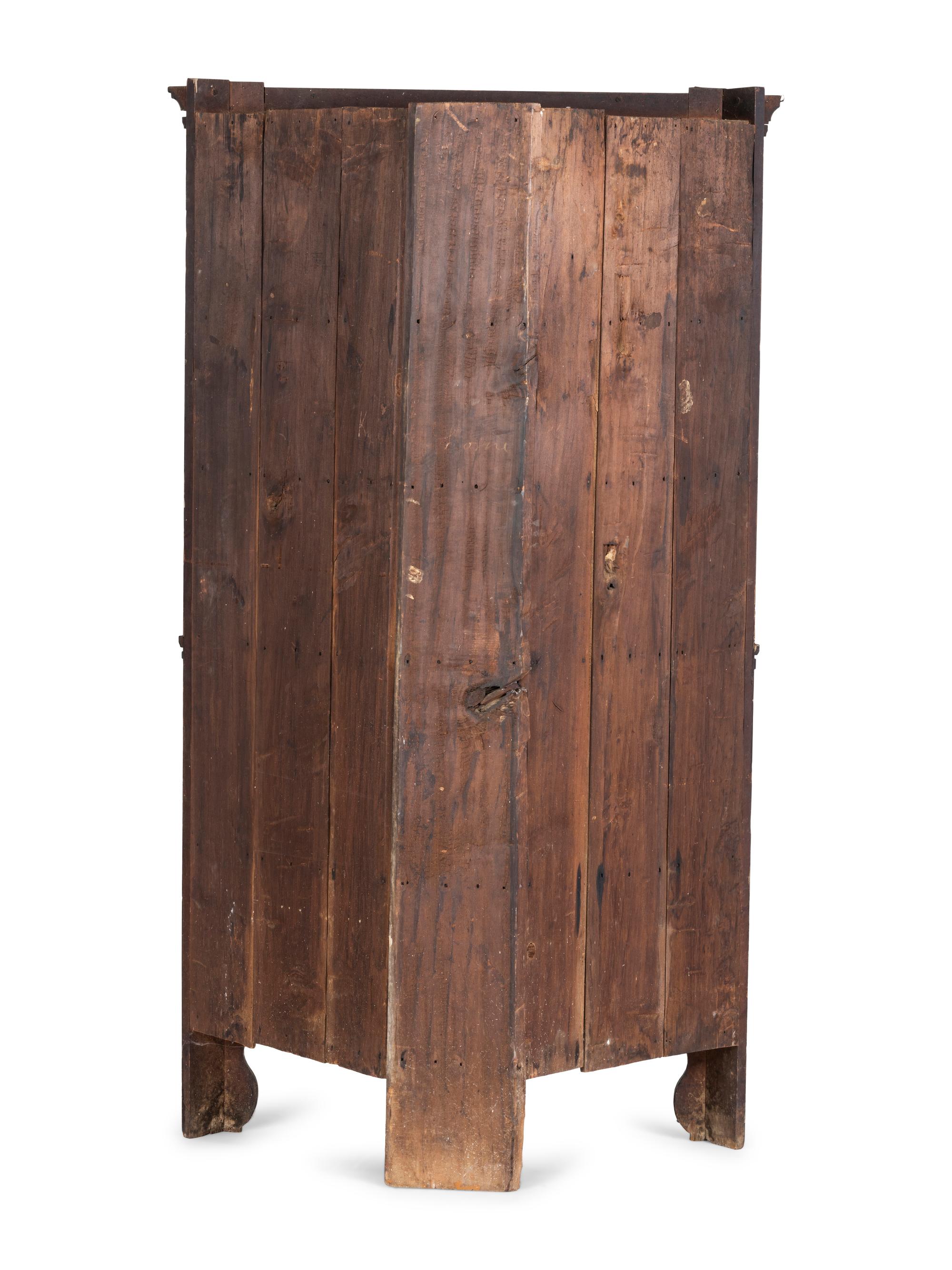 A Federal Grain Painted Cherrywood Corner Cupboard