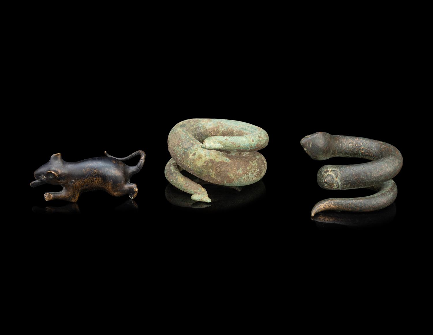 Three Small Japanese Bronze Figures of Animals