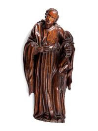 A Continental Carved Wood Figure of a Saint