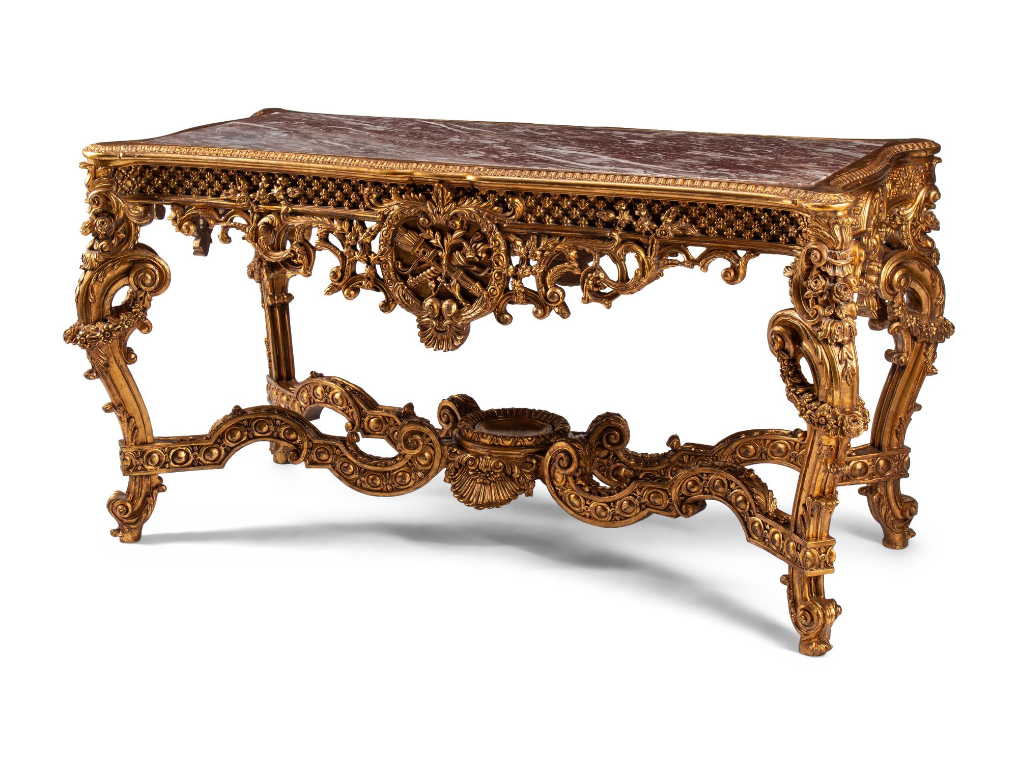 A Régence Style Giltwood Marble-Top Center Table