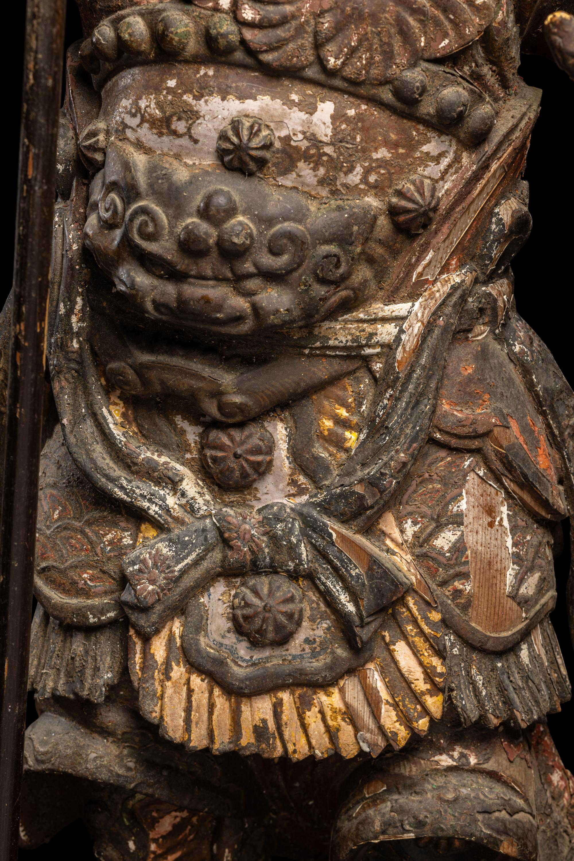 A Japanese Polychrome Painted Wood Figure of a Guardian