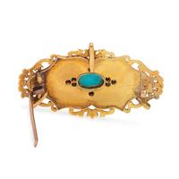 YELLOW GOLD, TURQUOISE, DIAMOND AND ENAMEL PENDANT/BROOCH