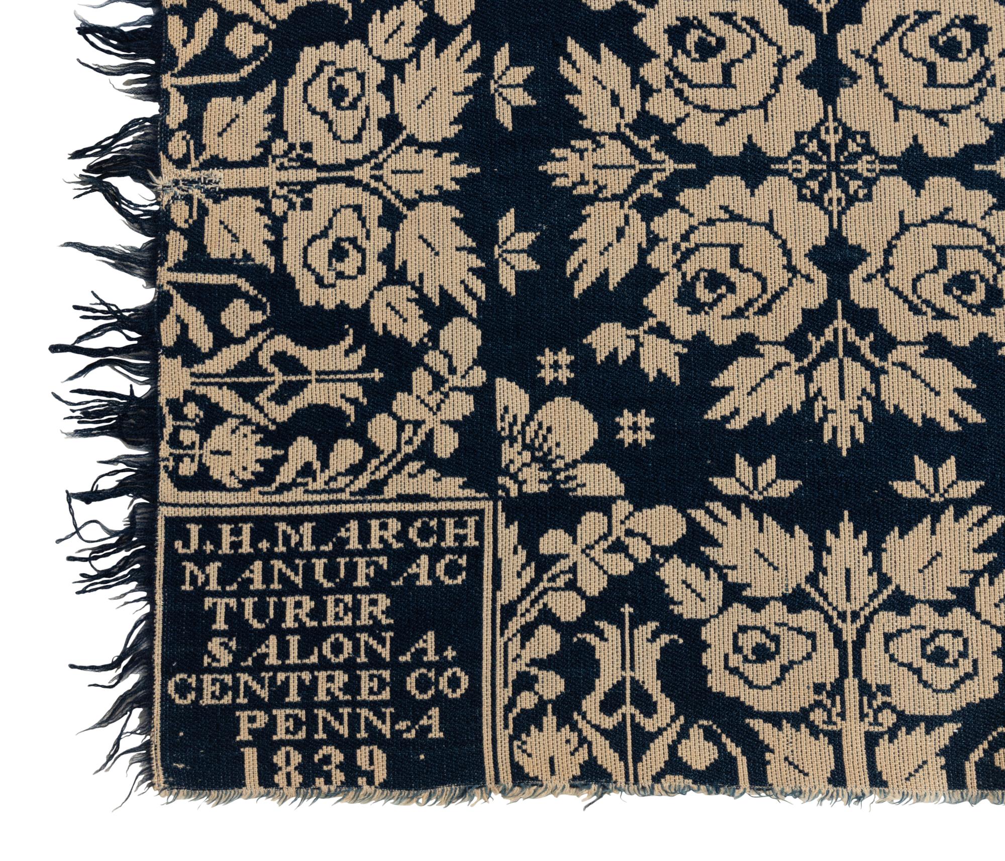 Two Jacquard Woven Cotton and Wool Coverlets