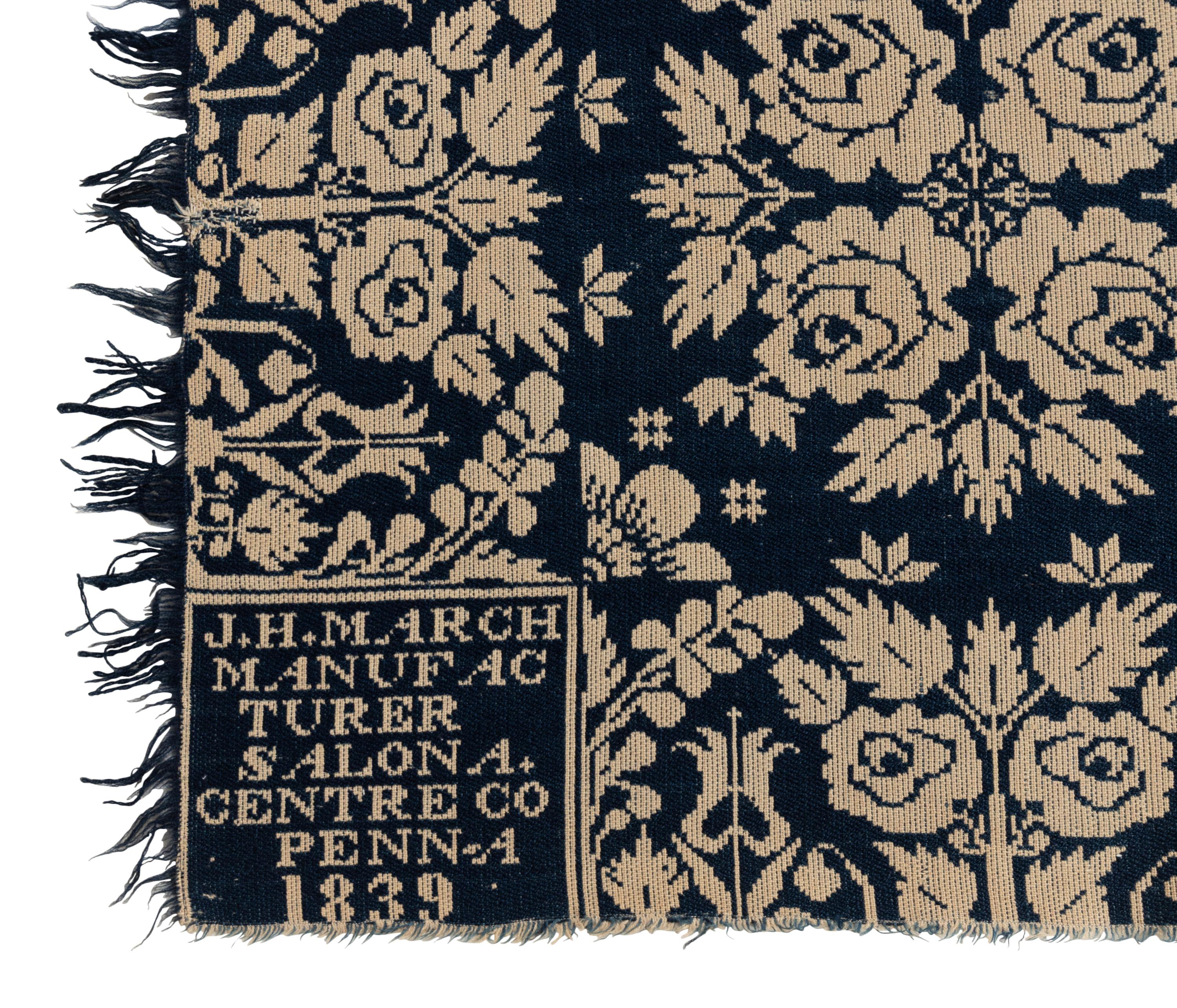 Two Jacquard Woven Cotton and Wool Coverlets