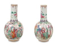 A Pair of Large Chinese Famille Rose Porcelain Bottle Vases