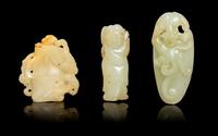 Three Jade Toggles Height of tallest 3 3/8 inches.