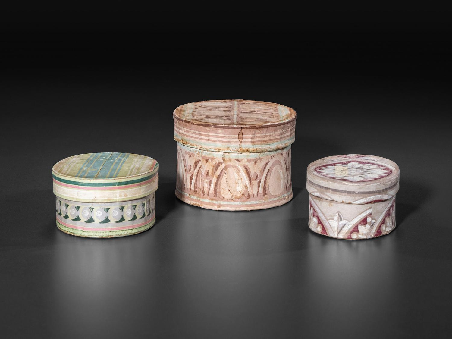 Three Wallpapered Dresser Band Boxes
