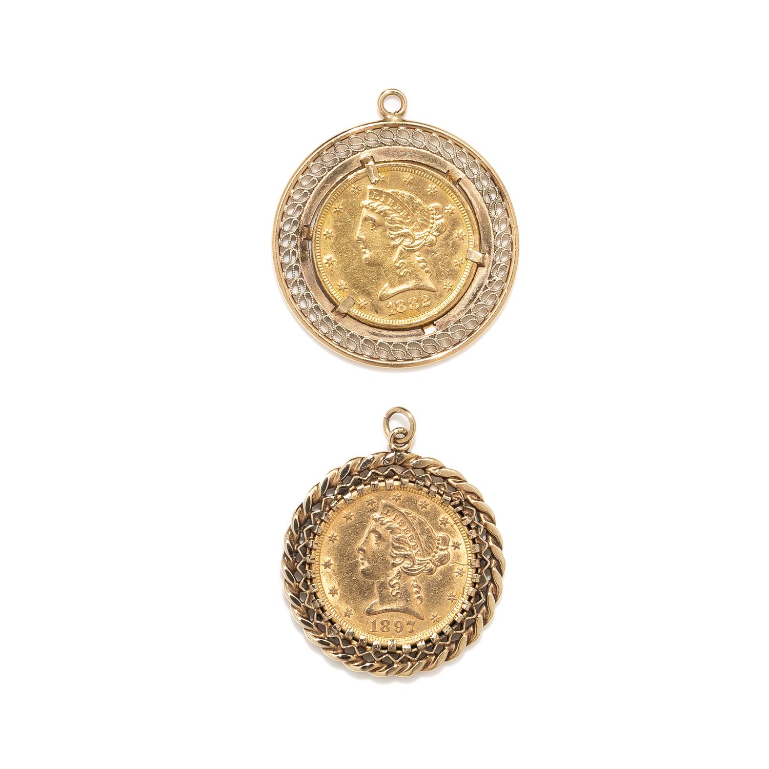 TWO AMERICAN GOLD COIN PENDANTS