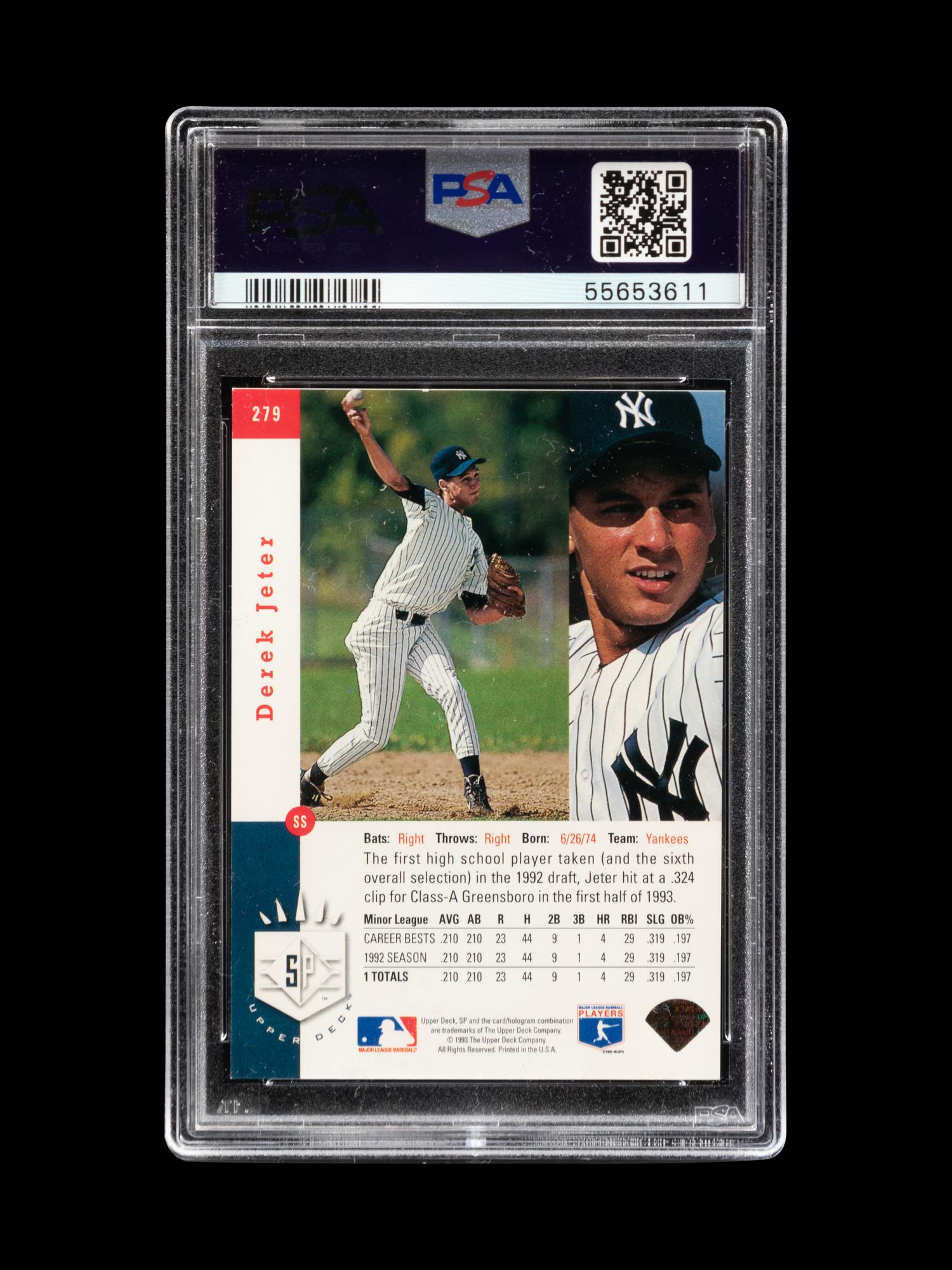 A 1993 Upper Deck SP Foil Derek Jeter Rookie Baseball Card No. 279, PSA 6 EX-MT
