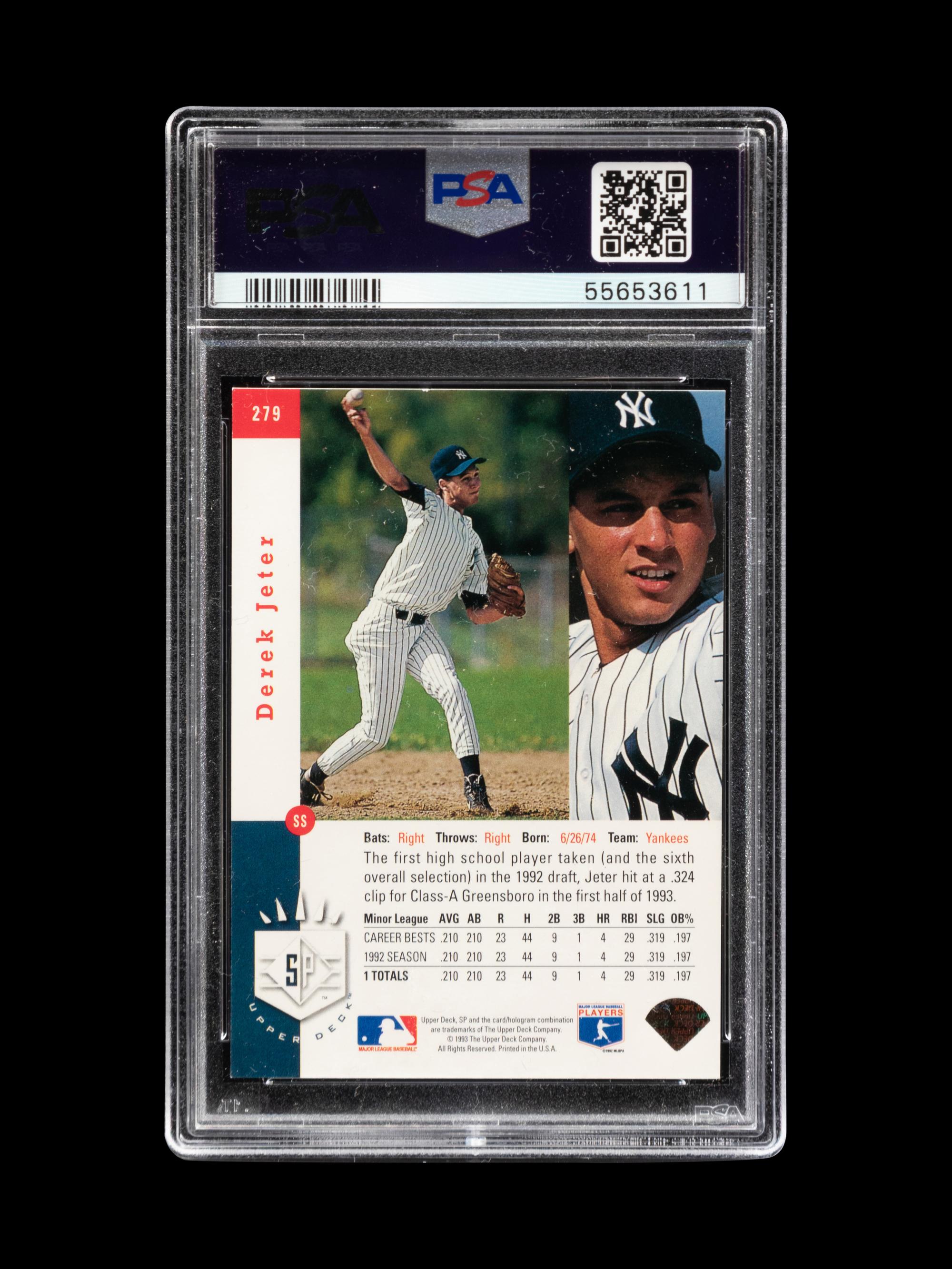 A 1993 Upper Deck SP Foil Derek Jeter Rookie Baseball Card No. 279, PSA 6 EX-MT