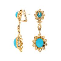 TURQUOISE, DIAMOND, AND YELLOW GOLD EARRINGS