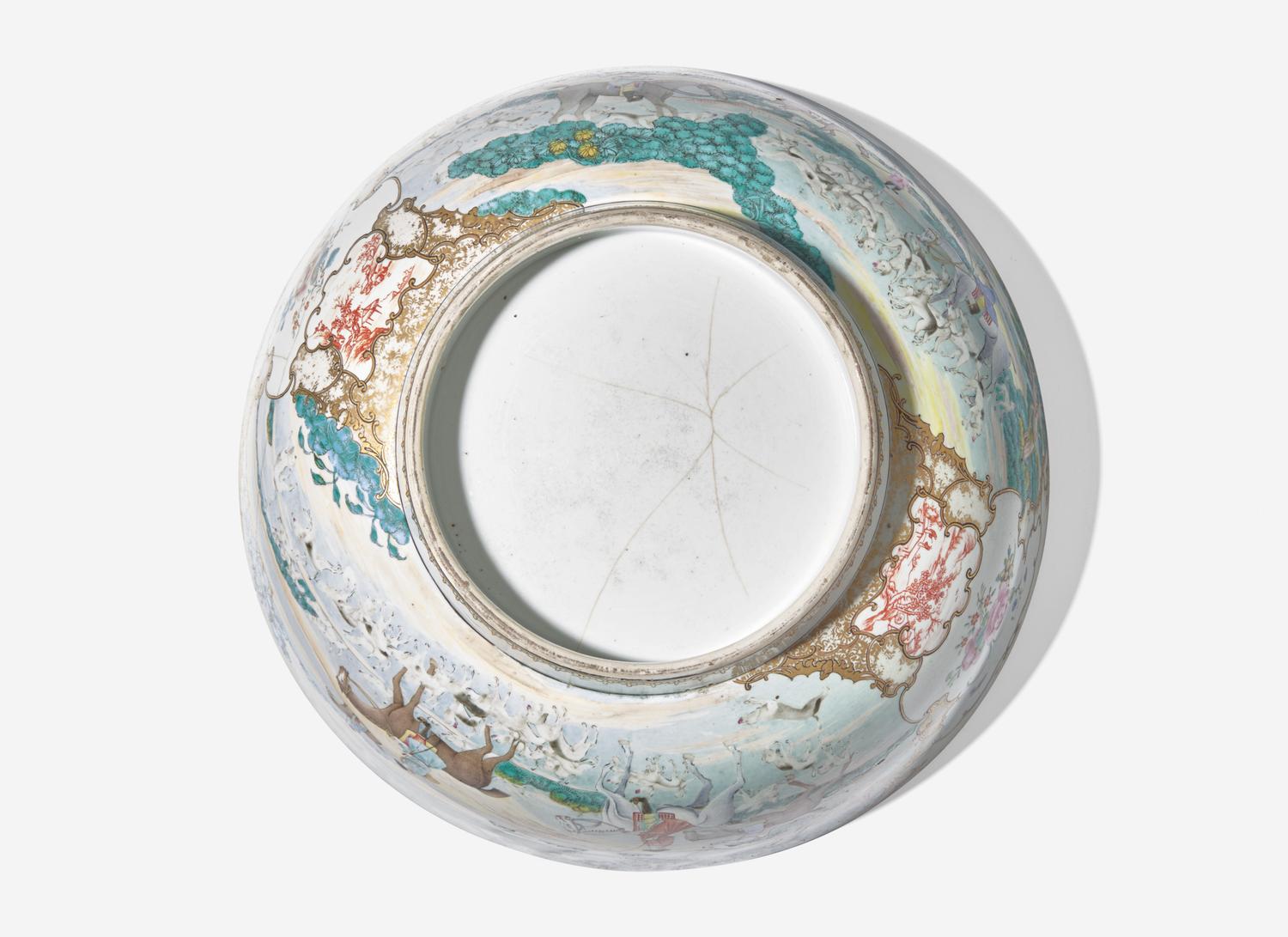 A Chinese Export Porcelain Famille Rose 'Hunt' Punch Bowl