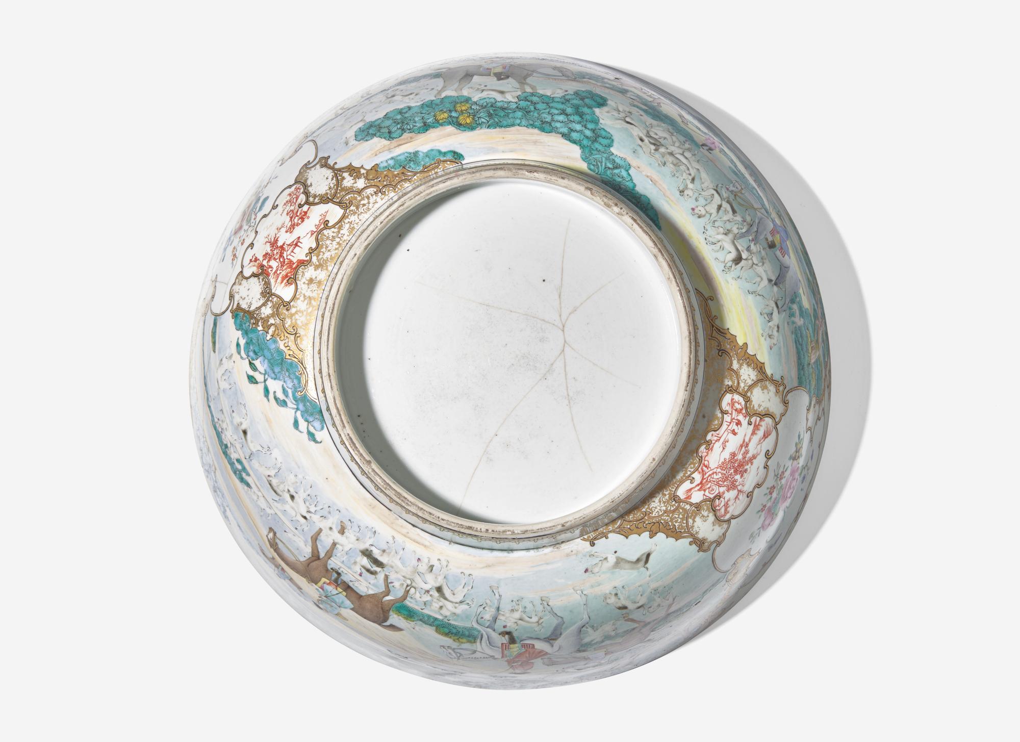 A Chinese Export Porcelain Famille Rose 'Hunt' Punch Bowl