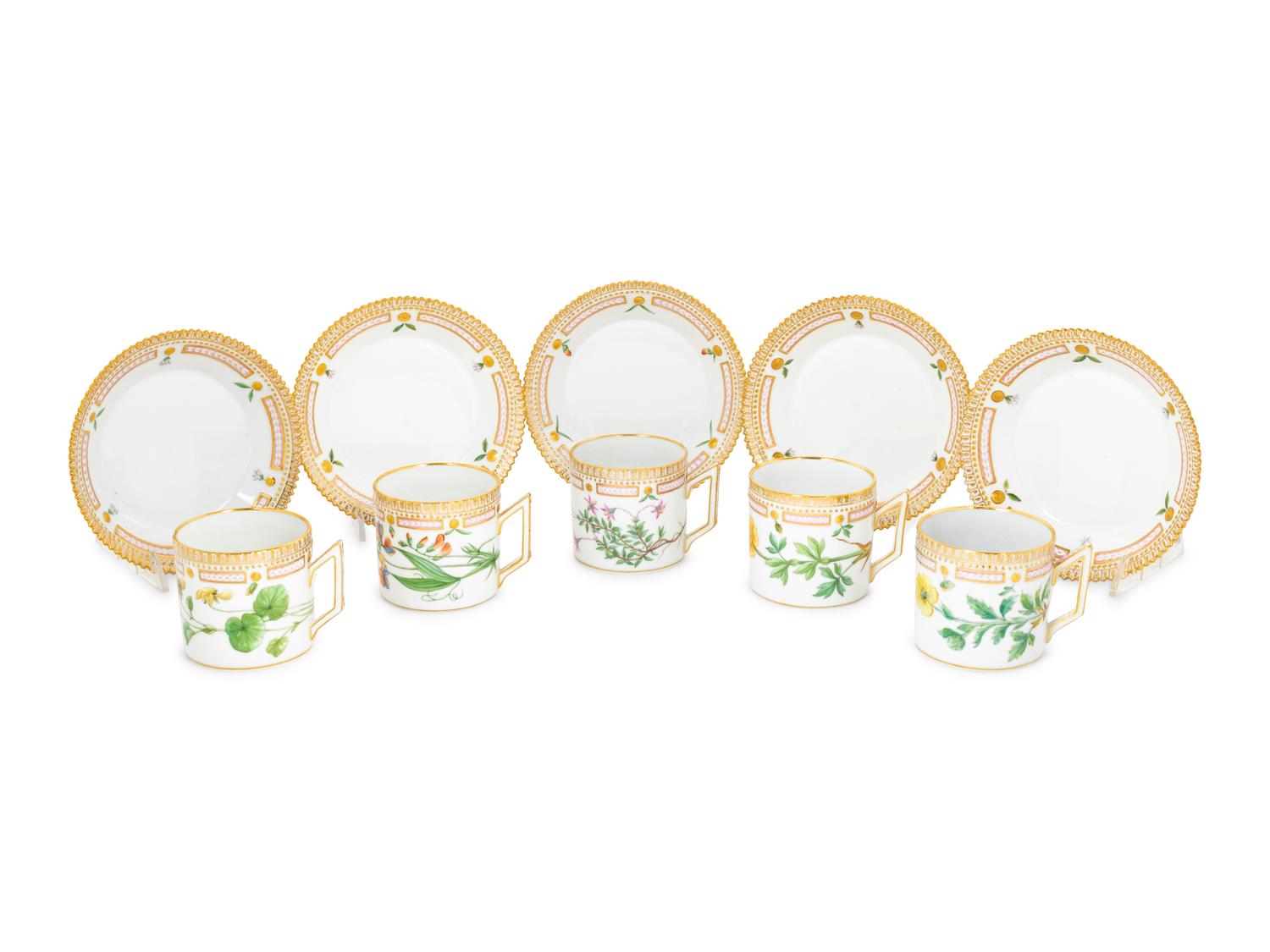 A Set of Fourteen Royal Copenhagen Flora Danica Demitasse Cups and Saucers