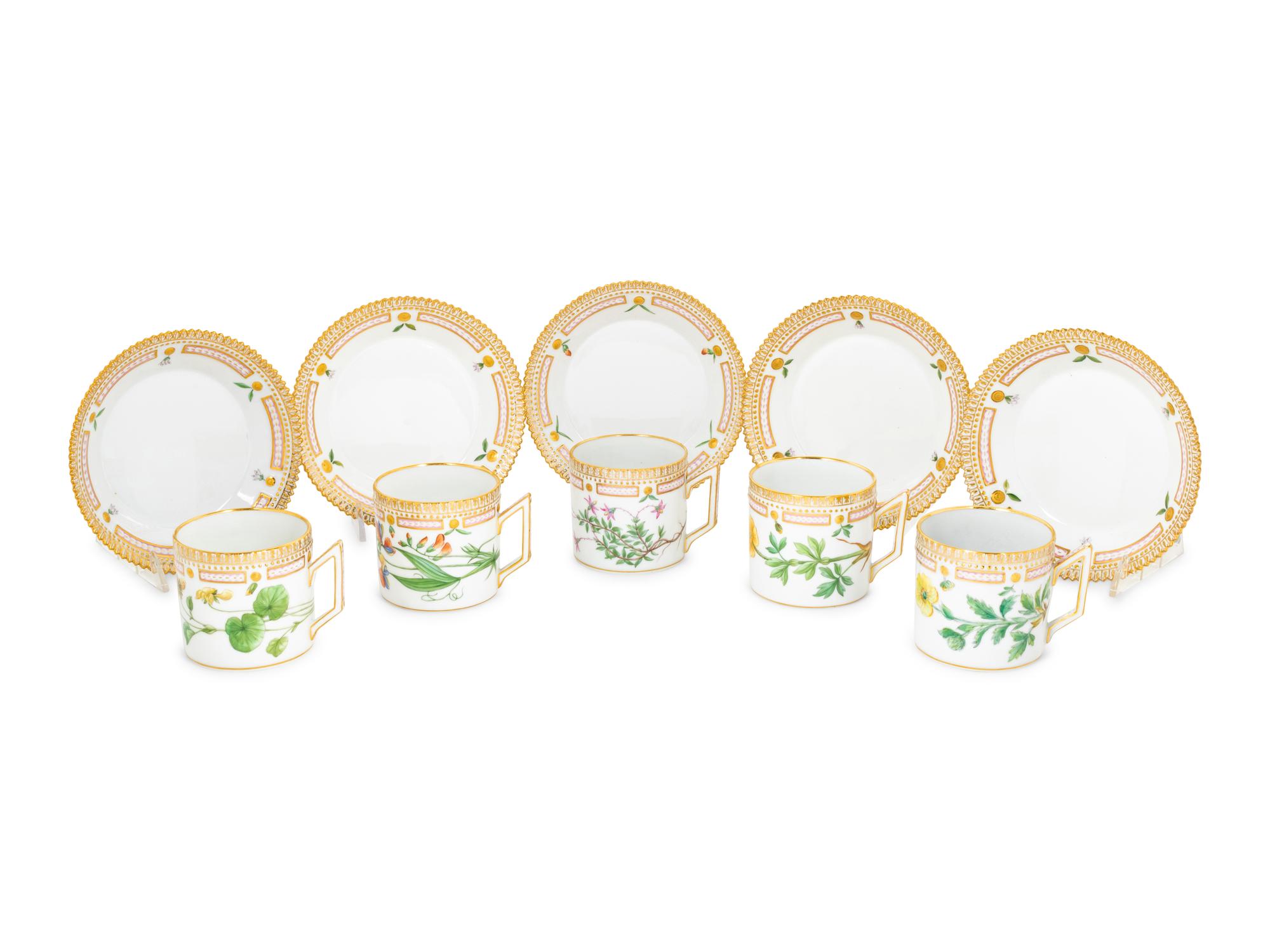 A Set of Fourteen Royal Copenhagen Flora Danica Demitasse Cups and Saucers