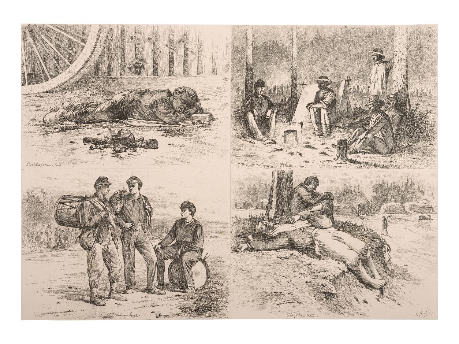 [CIVIL WAR]. FORBES, Edwin, (1839-1895) artist. Life Studies of the Great Army . Partial group of 30 etchings. 1876.