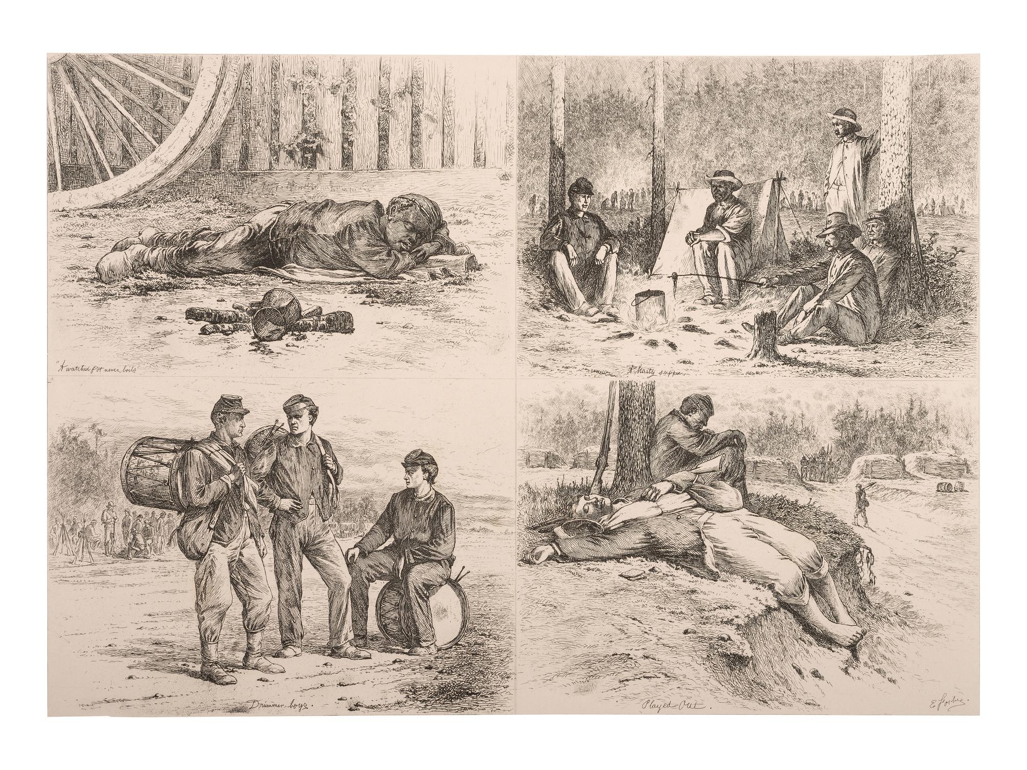 [CIVIL WAR]. FORBES, Edwin, (1839-1895) artist. Life Studies of the Great Army . Partial group of 30 etchings. 1876.
