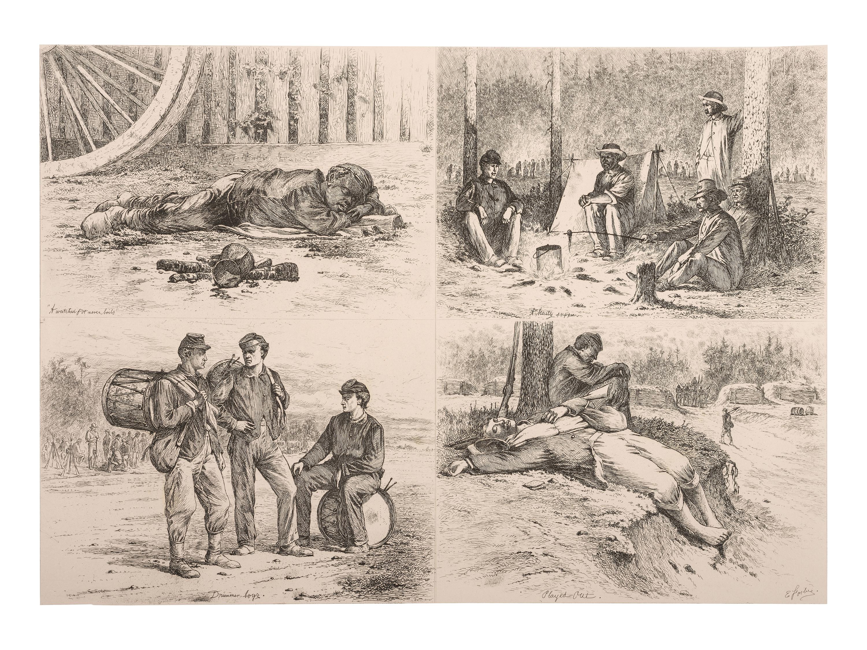 [CIVIL WAR]. FORBES, Edwin, (1839-1895) artist. Life Studies of the Great Army . Partial group of 30 etchings. 1876.