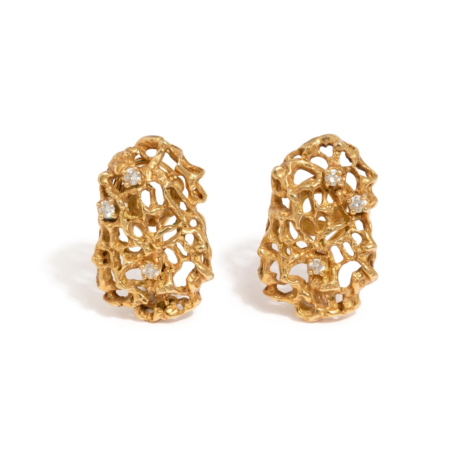 ARTHUR KING, YELLOW GOLD AND DIAMOND EARRINGS