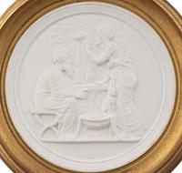 Four Framed Biscuit Porcelain Plaques Depicting the Four Ages of Man After Bertel Thorvaldsen