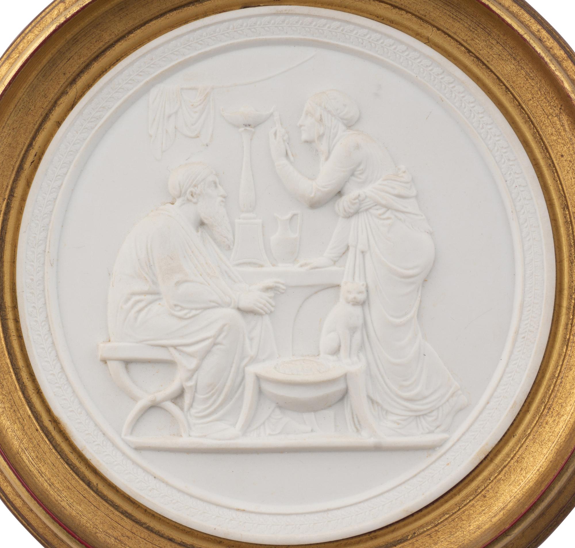 Four Framed Biscuit Porcelain Plaques Depicting the Four Ages of Man After Bertel Thorvaldsen