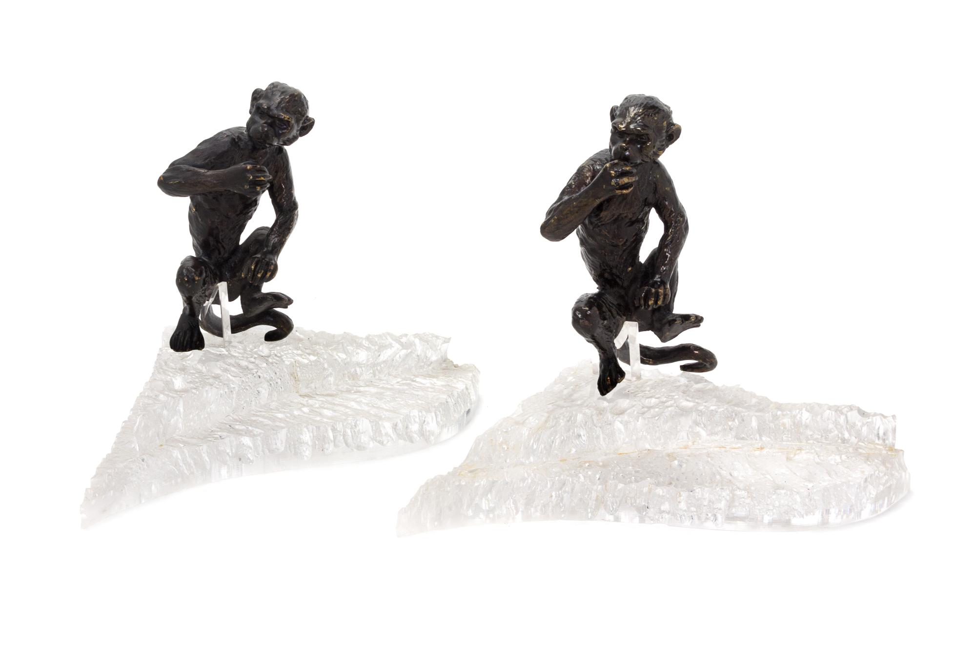 A Pair of Continental Bronze Figures of Monkeys Height 6 inches. — 19TH CENTURY