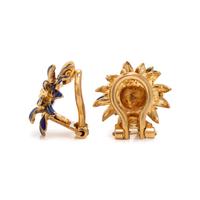 Italian, Blue Enamel and Yellow Gold Flower Earrings