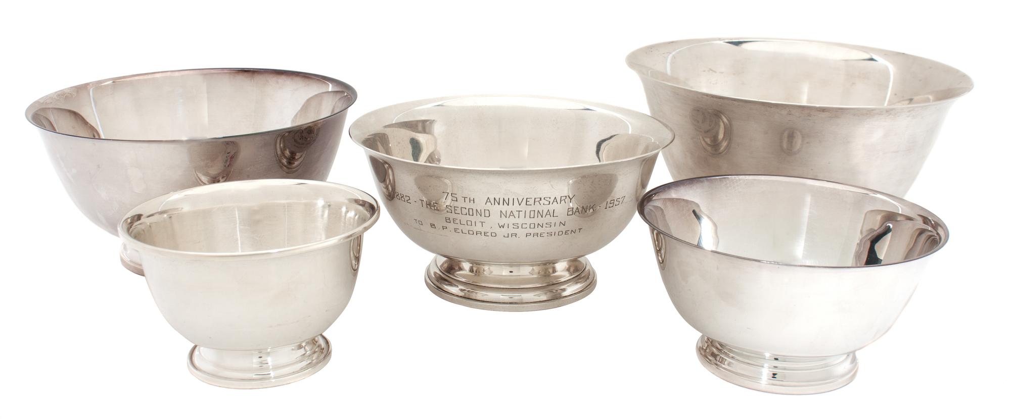 A Collection of Silver Footed Bowls Height of tallest 4 3/4 inches.