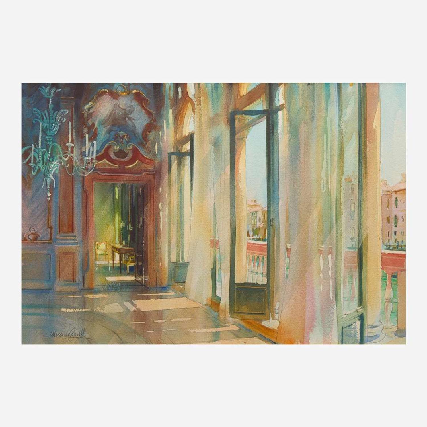 Alexander Creswell (American, b. 1957) / American School (20th Century) Portego in Palazzo Pisani Moretta, Venice, Italy / Beach at Dusk