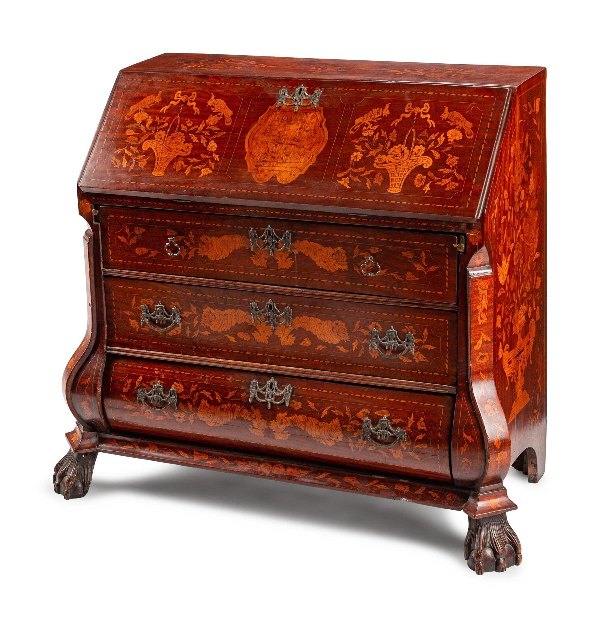 A Dutch Rococo Style Marquetry Slant-Front Desk — 19TH CENTURY