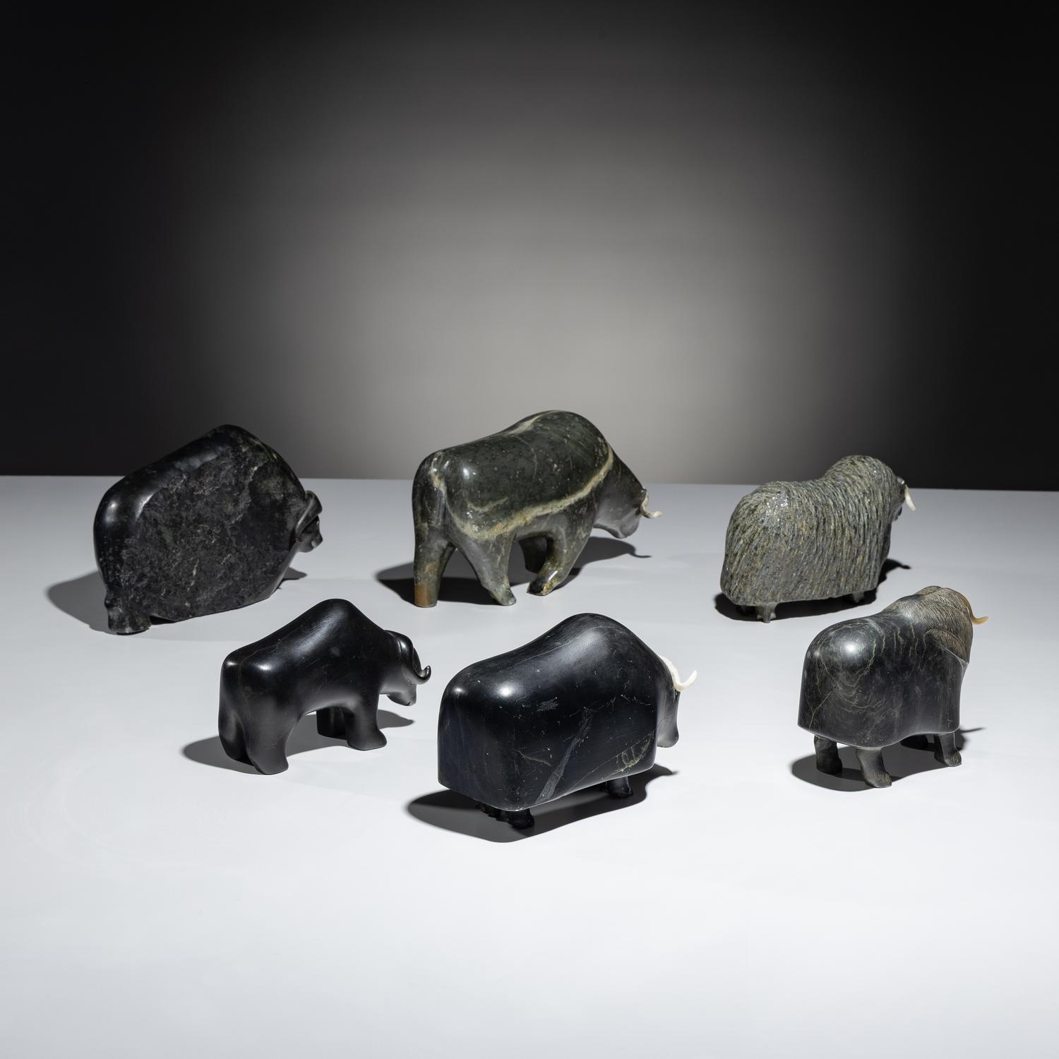 Inuit Carved Soapstone Muskoxen Herd