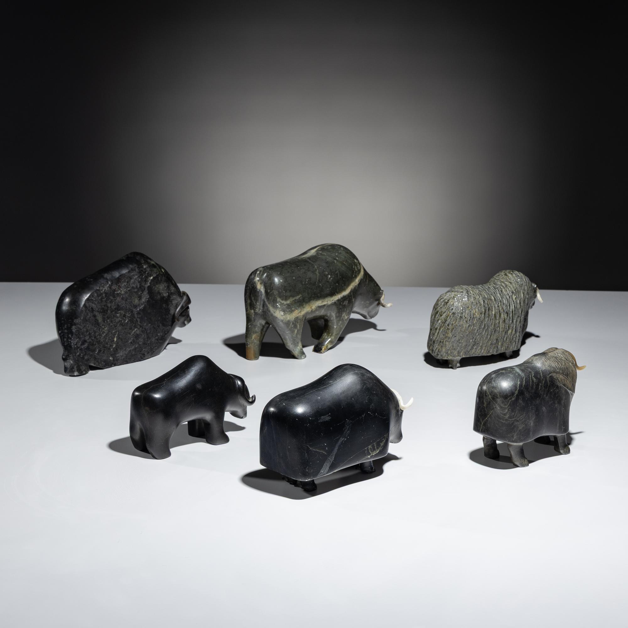 Inuit Carved Soapstone Muskoxen Herd