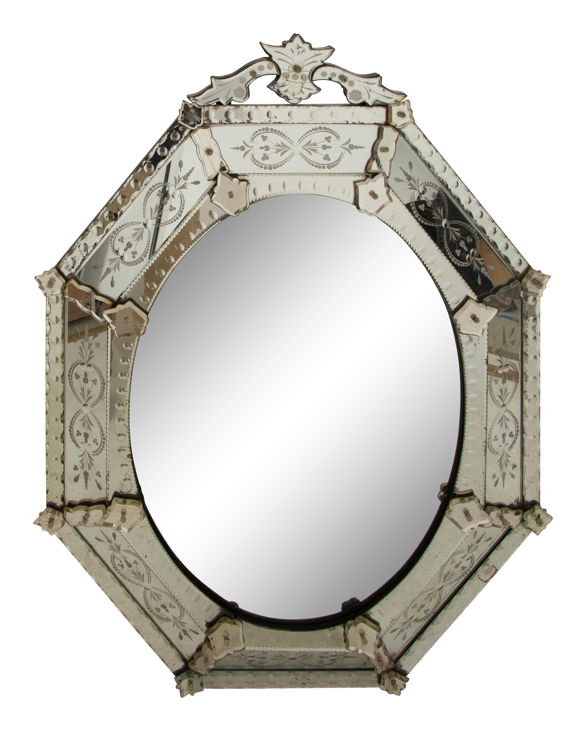 A Venetian Etched Glass Octagonal Mirror