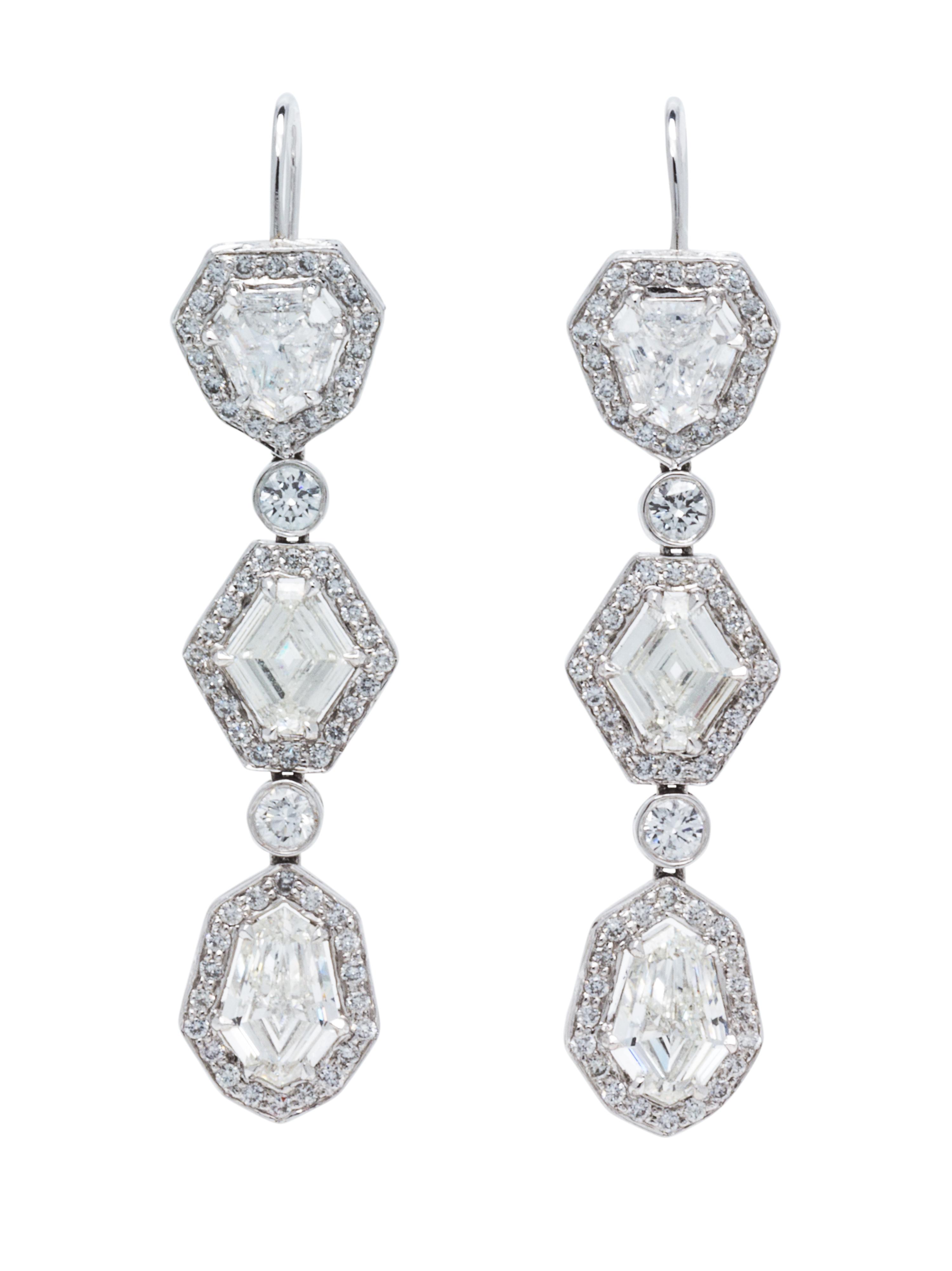 A Pair of Platinum and Diamond Pendant Earrings, Fred Leighton, 8.60 dwts.