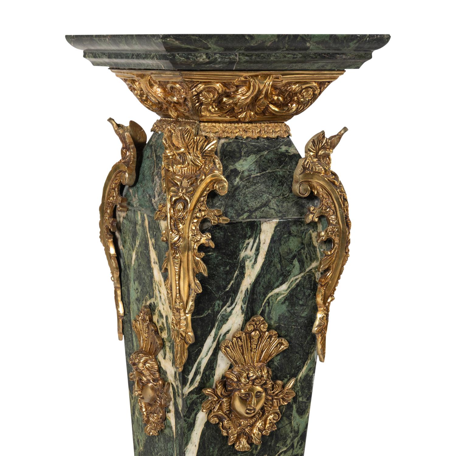 A Pair of Continental Gilt Metal Mounted Marble Pedestals