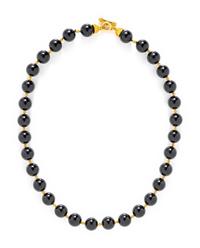 HIGH KARAT YELLOW GOLD AND ONYX BEAD NECKLACE