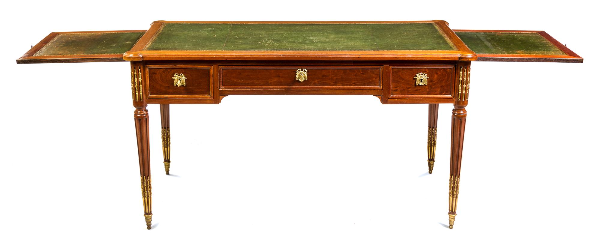 A Louis XVI Style Gilt Bronze Mounted Mahogany Bureau Plat Height 29 3/4 x width 52 1/2 x depth 26 1/4 inches. — 19TH CENTURY