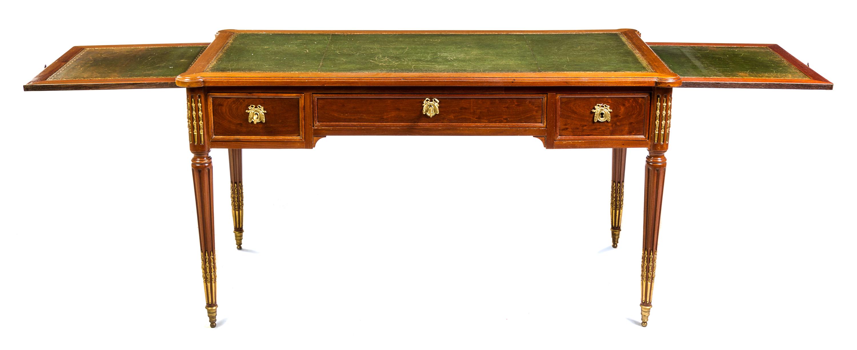 A Louis XVI Style Gilt Bronze Mounted Mahogany Bureau Plat Height 29 3/4 x width 52 1/2 x depth 26 1/4 inches. — 19TH CENTURY