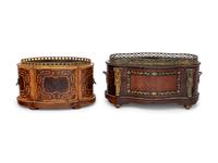 Two Napoleon III Gilt Metal Mounted Marquetry Cache Pots
